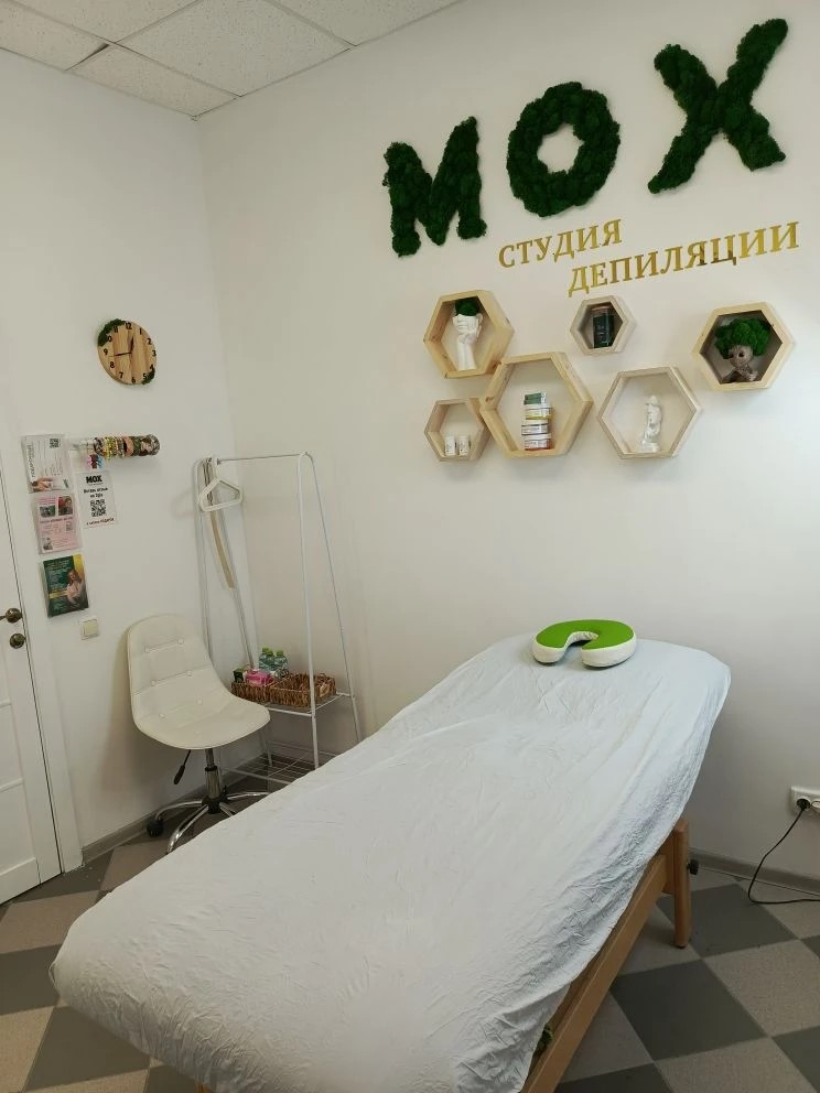 Студия МОХ — кабинет с логотипом из мха